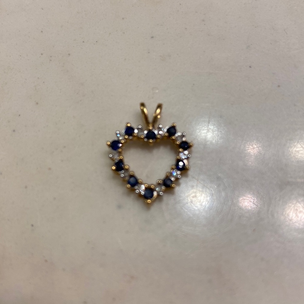 Sapphire and diamond 10k heart charm